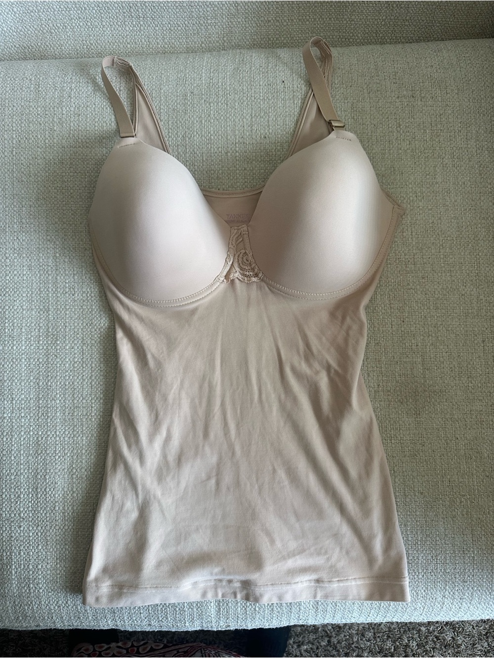 Shapeez Tankee Long Tan Shapewear Bra Tank Top Lingerie size Medium D Cup FLAW